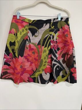 Trina Turk Pink & Green Floral Skater Skirt